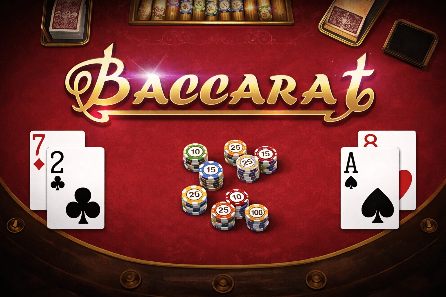 Baccarat table with cards and chips